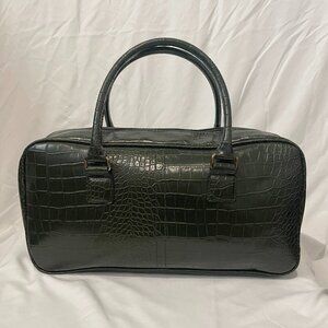 Faux crocodile print baguette bag